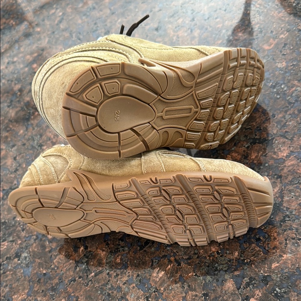 Tan and White Low-Top Sneakers with Suede Finish - Picture 4 of 5